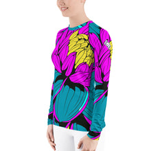 Women's Pop Art BJJ Long Sleeve Rash Guards - Roy Lichtenstein Inspired Dahlia Print 001 BJJ Boxing Dahlia Exclusive Fitness Flower Grappling Jiu-Jitsu Long Sleeve Muay Thai Pop Art Rash Guard Running Striking Swimwear Womens Yoga