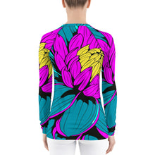 Women's Pop Art BJJ Long Sleeve Rash Guards - Roy Lichtenstein Inspired Dahlia Print 001 BJJ Boxing Dahlia Exclusive Fitness Flower Grappling Jiu-Jitsu Long Sleeve Muay Thai Pop Art Rash Guard Running Striking Swimwear Womens Yoga