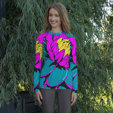 Women's Pop Art BJJ Long Sleeve Rash Guards - Roy Lichtenstein Inspired Dahlia Print 001 BJJ Boxing Dahlia Exclusive Fitness Flower Grappling Jiu-Jitsu Long Sleeve Muay Thai Pop Art Rash Guard Running Striking Swimwear Womens Yoga