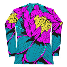 Women's Pop Art BJJ Long Sleeve Rash Guards - Roy Lichtenstein Inspired Dahlia Print 001 BJJ Boxing Dahlia Exclusive Fitness Flower Grappling Jiu-Jitsu Long Sleeve Muay Thai Pop Art Rash Guard Running Striking Swimwear Womens Yoga