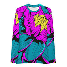 Women's Pop Art BJJ Long Sleeve Rash Guards - Roy Lichtenstein Inspired Dahlia Print 001 BJJ Boxing Dahlia Exclusive Fitness Flower Grappling Jiu-Jitsu Long Sleeve Muay Thai Pop Art Rash Guard Running Striking Swimwear Womens Yoga