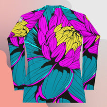 Women's Pop Art BJJ Long Sleeve Rash Guards - Roy Lichtenstein Inspired Dahlia Print 001 BJJ Boxing Dahlia Exclusive Fitness Flower Grappling Jiu-Jitsu Long Sleeve Muay Thai Pop Art Rash Guard Running Striking Swimwear Womens Yoga