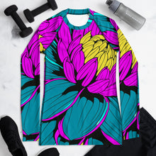 Women's Pop Art BJJ Long Sleeve Rash Guards - Roy Lichtenstein Inspired Dahlia Print 001 BJJ Boxing Dahlia Exclusive Fitness Flower Grappling Jiu-Jitsu Long Sleeve Muay Thai Pop Art Rash Guard Rash Guards Running Striking Swimwear Womens Yoga