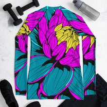 Women's Pop Art BJJ Long Sleeve Rash Guards - Roy Lichtenstein Inspired Dahlia Print 001 BJJ Boxing Dahlia Exclusive Fitness Flower Grappling Jiu-Jitsu Long Sleeve Muay Thai Pop Art Rash Guard Running Striking Swimwear Womens Yoga