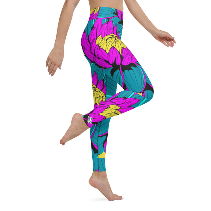 Women's Pop Art Yoga Pants - Roy Lichtenstein Inspired Dahalia Print 001 Athletic Leggings BJJ Boxing Dahlia Exclusive Fitness Flower Grappling gym leggings Jiu-Jitsu Leggings Pop Art Running Striking Tights Womens Yoga