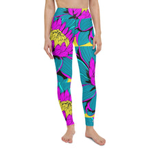 Women's Pop Art Yoga Pants - Roy Lichtenstein Inspired Dahalia Print 001 Athletic Leggings BJJ Boxing Dahlia Exclusive Fitness Flower Grappling gym leggings Jiu-Jitsu Leggings Pop Art Running Striking Tights Womens Yoga