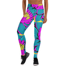 Women's Pop Art Yoga Pants - Roy Lichtenstein Inspired Dahalia Print 001 Athletic Leggings BJJ Boxing Dahlia Exclusive Fitness Flower Grappling gym leggings Jiu-Jitsu Leggings Pop Art Running Striking Tights Womens Yoga