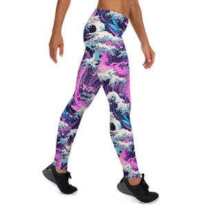 Women's Yoga Pants Workout Leggings - Purple Wave 002 Exclusive Great Wave Kanagawa Leggings Tights Womens