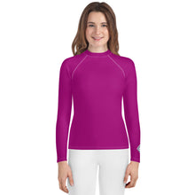 Youth Girls Compression Fit Rash Guard – Long Sleeve Solid Design – Fresh Eggplant
