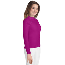 Youth Girls Compression Fit Rash Guard – Long Sleeve Solid Design – Fresh Eggplant