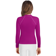 Youth Girls Compression Fit Rash Guard – Long Sleeve Solid Design – Fresh Eggplant