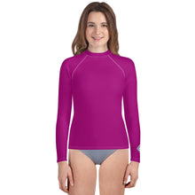 Youth Girls Compression Fit Rash Guard – Long Sleeve Solid Design – Fresh Eggplant