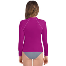 Youth Girls Compression Fit Rash Guard – Long Sleeve Solid Design – Fresh Eggplant
