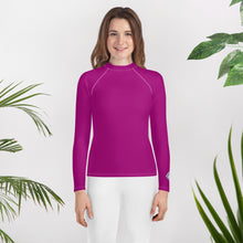 Youth Girls Compression Fit Rash Guard – Long Sleeve Solid Design – Fresh Eggplant