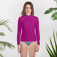 Youth Girls Compression Fit Rash Guard – Long Sleeve Solid Design – Fresh Eggplant