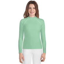 Youth Girls Sport Rash Guard – Durable Long Sleeve in Solid Tone – Vista Blue