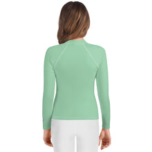 Youth Girls Sport Rash Guard – Durable Long Sleeve in Solid Tone – Vista Blue