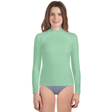 Youth Girls Sport Rash Guard – Durable Long Sleeve in Solid Tone – Vista Blue