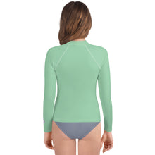 Youth Girls Sport Rash Guard – Durable Long Sleeve in Solid Tone – Vista Blue