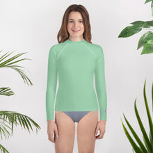Youth Girls Sport Rash Guard – Durable Long Sleeve in Solid Tone – Vista Blue