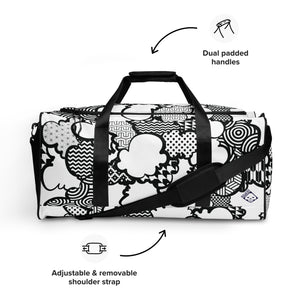Black and White Graffiti Clouds Sports Duffle Bag - Perfect for Gym and Travel Bag Bags BJJ Boxing Clouds Duffel Bags Exclusive Judo Muay Thai Running Wrestling Yoga