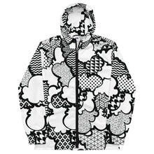 Men's Black and White Graffiti Clouds Zipped Windbreaker Hoodie 001 Athleisure Boxing Clouds Exclusive Graffiti Hip Hop Hoodie Hoodies Jiu-Jitsu Judo Kick Boxing Mens MMA Muay Thai Running Streetwear Windbreaker