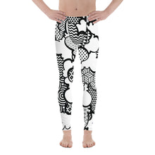 Men's Black and White Graffiti Clouds Pattern Athletic Leggings for Running, Gym, Jiu-Jitsu and MMA Athleisure Athletic Leggings Boxing Clouds Exclusive Graffiti Hip Hop Jiu-Jitsu Judo Kick Boxing Mens MMA Running Streetwear