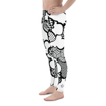 Men's Black and White Graffiti Clouds Pattern Athletic Leggings for Running, Gym, Jiu-Jitsu and MMA Athleisure Athletic Leggings Boxing Clouds Exclusive Graffiti Hip Hop Jiu-Jitsu Judo Kick Boxing Mens MMA Running Streetwear