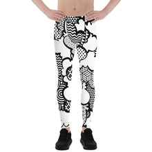 Men's Black and White Graffiti Clouds Pattern Athletic Leggings for Running, Gym, Jiu-Jitsu and MMA Athleisure Athletic Leggings Boxing Clouds Exclusive Graffiti Hip Hop Jiu-Jitsu Judo Kick Boxing Mens MMA Running Streetwear