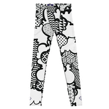 Men's Black and White Graffiti Clouds Pattern Athletic Leggings for Running, Gym, Jiu-Jitsu and MMA Athleisure Athletic Leggings Boxing Clouds Exclusive Graffiti Hip Hop Jiu-Jitsu Judo Kick Boxing Mens MMA Running Streetwear