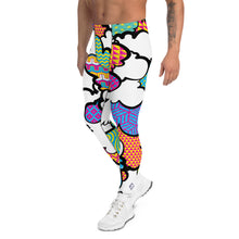 Men's CMYK Graffiti Clouds Pattern Athletic Leggings for Running, Gym, Jiu-Jitsu and MMA Athletic Leggings Boxing Clouds Exclusive Graffiti Hip Hop Jiu-Jitsu Judo Kick Boxing Mens MMA Running Streetwear