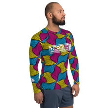 Men's Long Sleeve Ankara Wax Print 001 No Gi BJJ Compression Rash Guard for Jiu Jitsu, MMA, Grappling & Wrestling African Print Ankara Exclusive Jiu-Jitsu Long Sleeve Mens Rash Guard