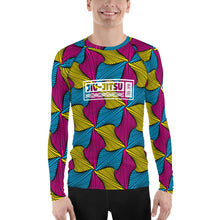 Men's Long Sleeve Ankara Wax Print 001 No Gi BJJ Compression Rash Guard for Jiu Jitsu, MMA, Grappling & Wrestling African Print Ankara Exclusive Jiu-Jitsu Long Sleeve Mens Rash Guard