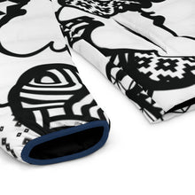 Men's Black and White Graffiti Clouds Puffer Jacket 001 All Over Print AOP Clothing Athleisure Bubble Goose Clouds Down Jacket Drip Exclusive Graffiti Jacket Jackets Long Sleeves Men's Clothing Mens Outdoor Outerwear Puffer Puffer Jacket Streetwear Sublimation With zipper