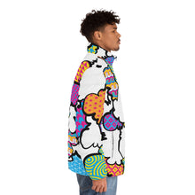 Men's CMYK Graffiti Clouds Puffer Jacket 001 All Over Print AOP Clothing Athleisure Bubble Goose Clouds CMYK Down Jacket Drip Exclusive Graffiti Jacket Jackets Long Sleeves Men's Clothing Mens Outdoor Outerwear Puffer Puffer Jacket Streetwear Sublimation With zipper