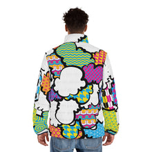 Men's CMYK Graffiti Clouds Puffer Jacket 001 All Over Print AOP Clothing Athleisure Bubble Goose Clouds CMYK Down Jacket Drip Exclusive Graffiti Jacket Jackets Long Sleeves Men's Clothing Mens Outdoor Outerwear Puffer Puffer Jacket Streetwear Sublimation With zipper