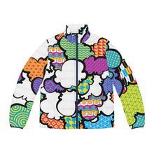 Men's CMYK Graffiti Clouds Puffer Jacket 001 All Over Print AOP Clothing Athleisure Bubble Goose Clouds CMYK Down Jacket Drip Exclusive Graffiti Jacket Jackets Long Sleeves Men's Clothing Mens Outdoor Outerwear Puffer Puffer Jacket Streetwear Sublimation With zipper