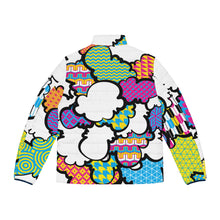 Men's CMYK Graffiti Clouds Puffer Jacket 001 All Over Print AOP Clothing Athleisure Bubble Goose Clouds CMYK Down Jacket Drip Exclusive Graffiti Jacket Jackets Long Sleeves Men's Clothing Mens Outdoor Outerwear Puffer Puffer Jacket Streetwear Sublimation With zipper