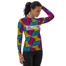 Women's Ankara Wax Print Rash Guard 001 - Long Sleeve No Gi BJJ Compression Rash Guard for Jiu Jitsu, MMA, Grappling and Wrestling African Print Ankara Exclusive Jiu-Jitsu Long Sleeve Rash Guard Womens