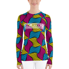 Women's Ankara Wax Print Rash Guard 001 - Long Sleeve No Gi BJJ Compression Rash Guard for Jiu Jitsu, MMA, Grappling and Wrestling African Print Ankara Exclusive Jiu-Jitsu Long Sleeve Rash Guard Womens
