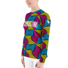 Women's Ankara Wax Print Rash Guard 001 - Long Sleeve No Gi BJJ Compression Rash Guard for Jiu Jitsu, MMA, Grappling and Wrestling African Print Ankara Exclusive Jiu-Jitsu Long Sleeve Rash Guard Womens