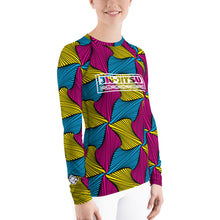 Women's Ankara Wax Print Rash Guard 001 - Long Sleeve No Gi BJJ Compression Rash Guard for Jiu Jitsu, MMA, Grappling and Wrestling African Print Ankara Exclusive Jiu-Jitsu Long Sleeve Rash Guard Womens