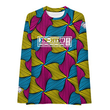 Women's Ankara Wax Print Rash Guard 001 - Long Sleeve No Gi BJJ Compression Rash Guard for Jiu Jitsu, MMA, Grappling and Wrestling African Print Ankara Exclusive Jiu-Jitsu Long Sleeve Rash Guard Womens