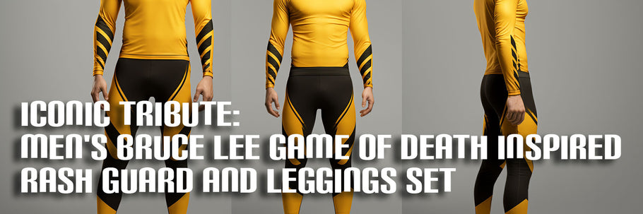 Legendary Style: Elevate Your Training with the Men's Bruce Lee Game of Death Inspired Rash Guard and Leggings Set