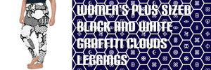 Women's Black and White Graffiti Clouds Plus Size Yoga Pants Workout Leggings For Jiu Jitsu 001