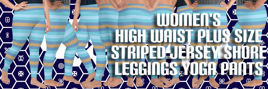 Women's High Waist Plus Size Striped Jersey Shore Leggings Yoga Pants