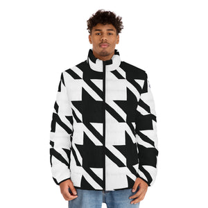 Urban Chic Cold-Weather Essential: Women's Houndstooth Puffer All Over Print AOP AOP Clothing Athleisure Exclusive Houndstooth Jackets Long Sleeves Men's Clothing Mens Outdoor Outerwear Sublimation With zipper