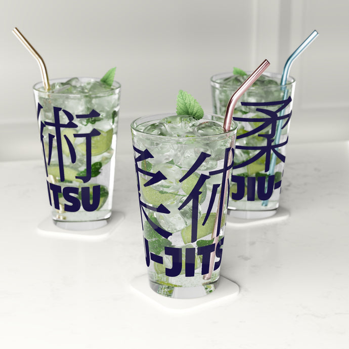 Mat Mastery: Jiu-Jitsu Emblem Pint Glass for Discerning Practitioners, 16oz Assembled in the USA Assembled in USA Dining Drink Drinks Exclusive Festive Glass Glassware Home & Living Jiu-Jitsu Kitchen Made in the USA Made in USA Seasonal Picks