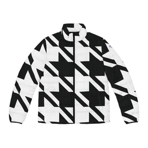 Urban Chic Cold-Weather Essential: Women's Houndstooth Puffer All Over Print AOP AOP Clothing Athleisure Exclusive Houndstooth Jackets Long Sleeves Men's Clothing Mens Outdoor Outerwear Sublimation With zipper