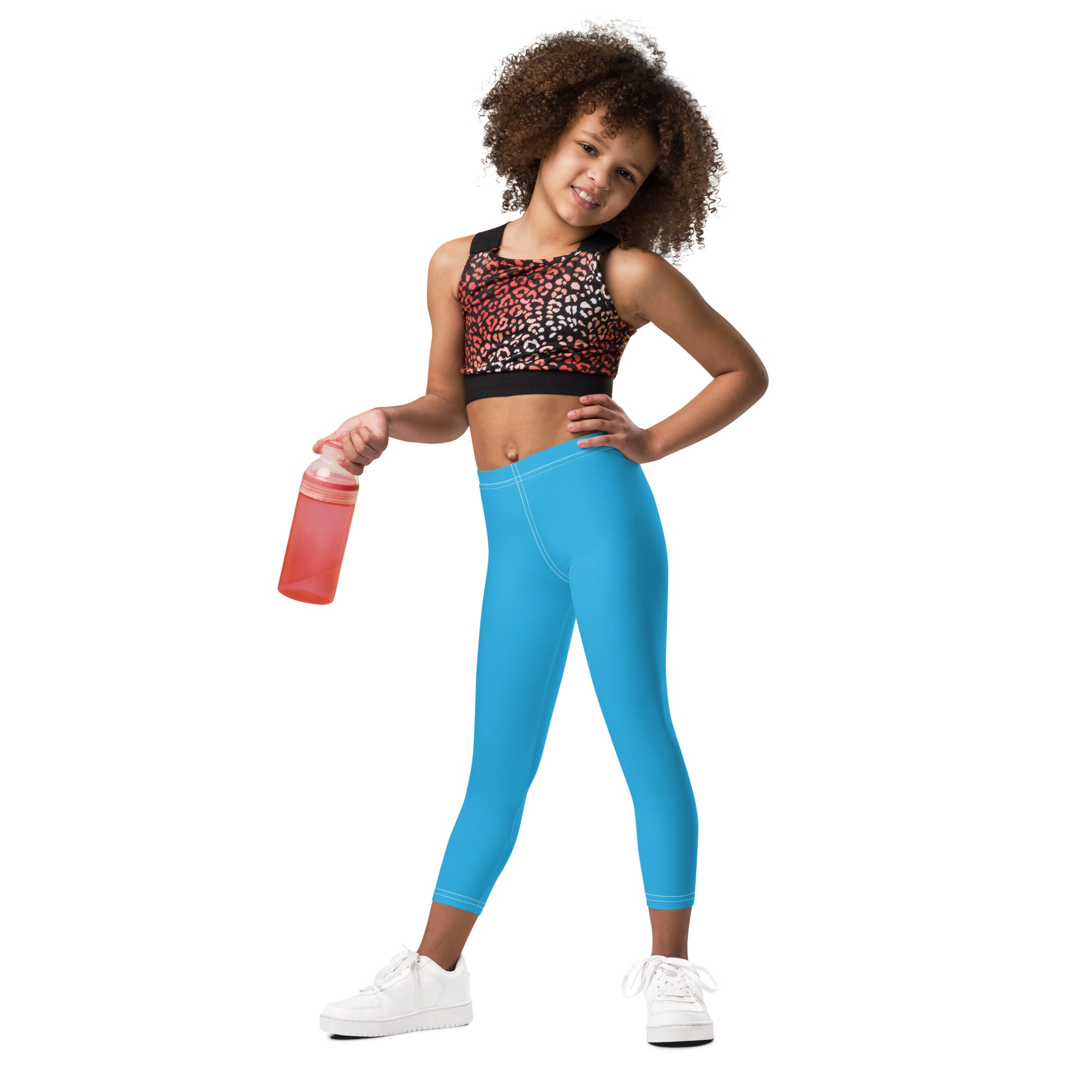 Active Days Bright Ways Solid Workout Leggings for Girls Cyan Soldier Complex